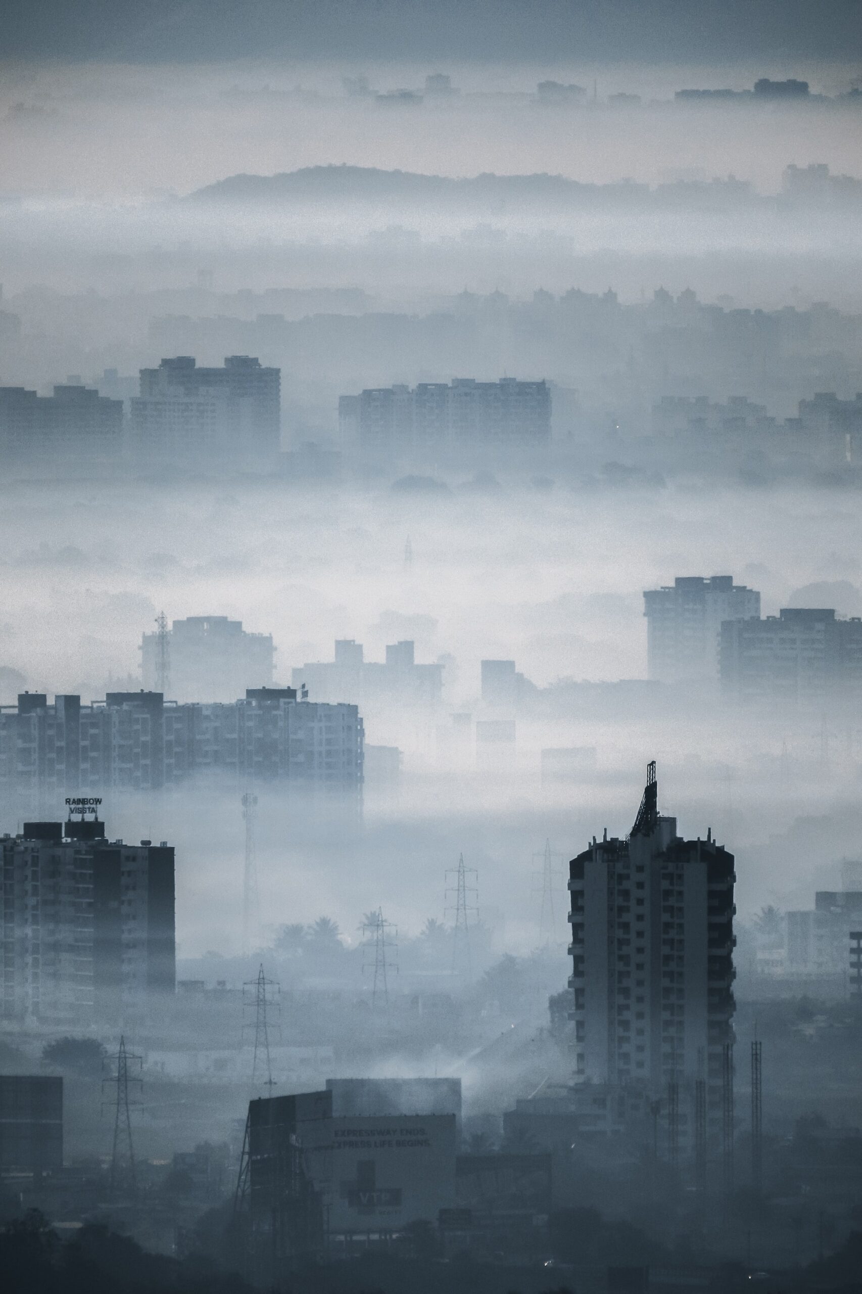 Smog in winter over buildings